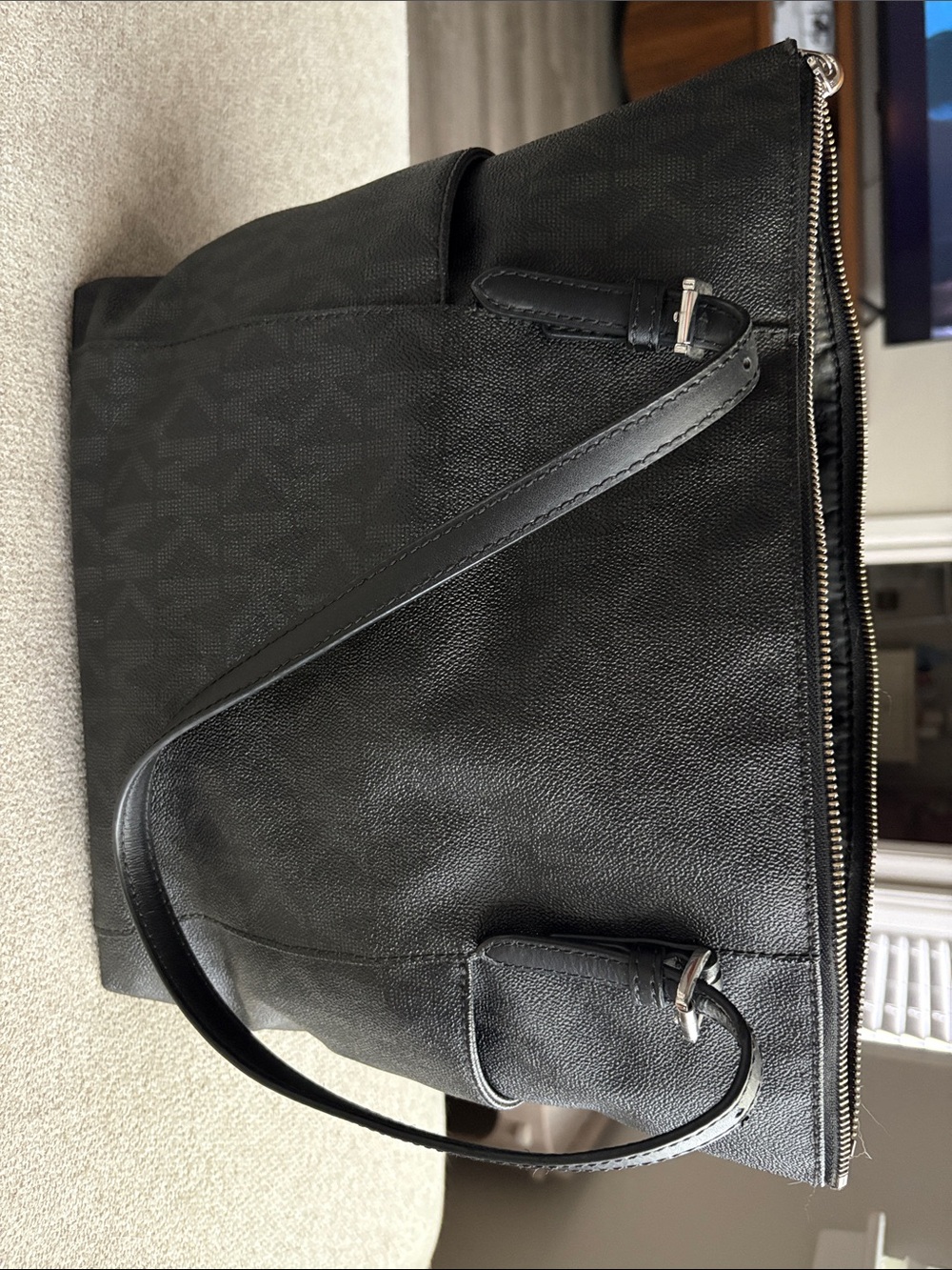 Michael Kors Black Logo-Print Leather Messenger Bag